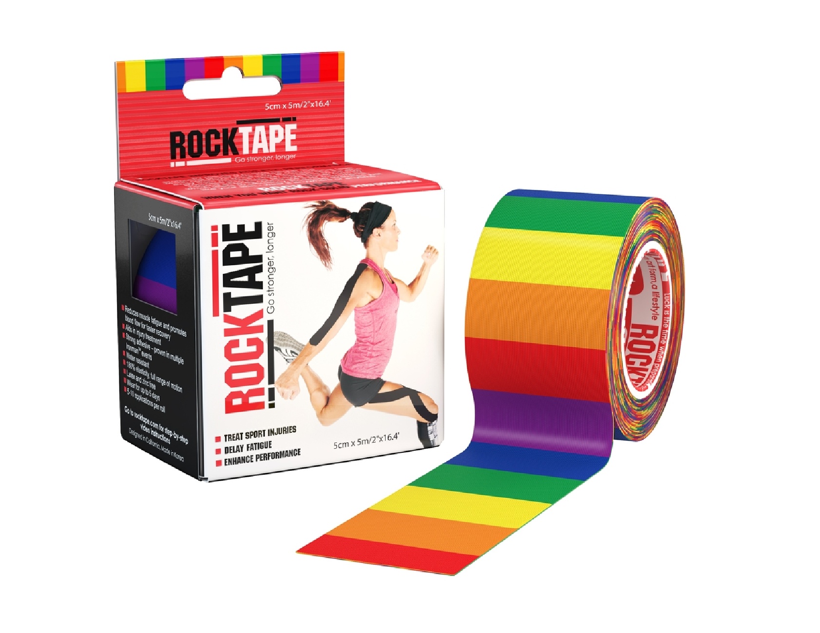 RockTape 2" Wide Single Roll And Cardboard Dispenser Box Rainbow Base Image